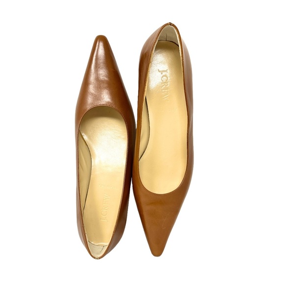 J.Crew Cognac Brown Smooth Italian Leather Point Toe Flat Size 8